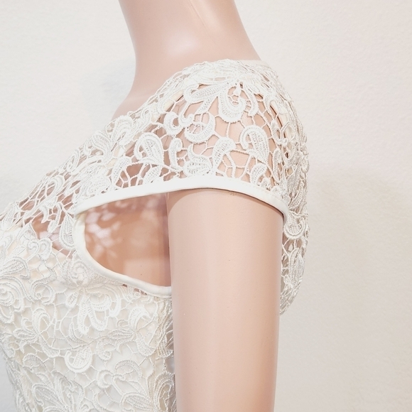 Adrianna PAPELLWhite Cap-Sleeve Illusion Lace Sheath Size 8 - Picture 7 of 16